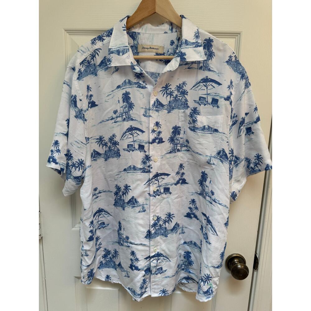 Tommy Bahama Island Sailboat Button Down Short Sleeved Top Sz XL Coastal Cruise